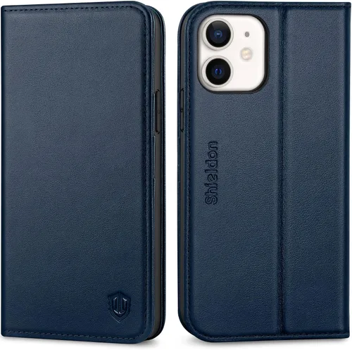 Vista 12 de SHIELDON Funda para iPhone 12/12 Pro 5G, Funda Tipo Billetera de Piel Auténtica con Bloqueo RFID Magnético, Soporte para Tarjetas de Crédito