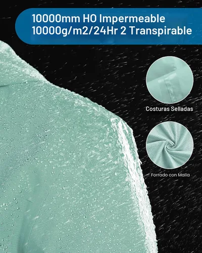 Vista 2 de Chaqueta impermeable plegable para mujer 33,000ft, ligera, impermeable, con capucha, para ciclismo y bicicleta, cortavientos Tono aguamarina
