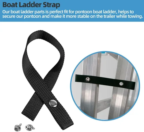 Vista 3 de Correa de escalera para pontón, accesorios de lancha pontón con broche de acero inoxidable y perno de tornillo, extra resistente, 4500 libras