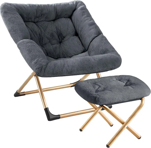 Vista 9 de Youtanic Comfy - Silla tipo platillo de gran tamaño, silla de lectura de piel sintética suave para adultos, marco de metal XL estable y almohadilla