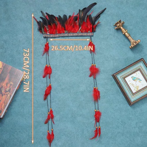Vista 3 de Aukmla Diadema de plumas indias, disfraz de plumas rave, tocado para Halloween y cosplay para mujer
