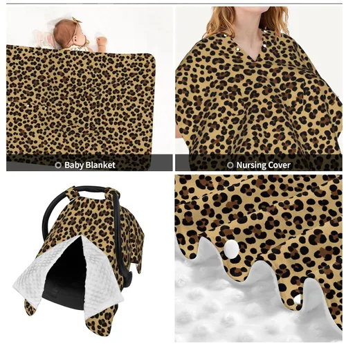 Vista 6 de KiuLoam Toldo de asiento de coche con estampado de guepardo de leopardo animal, funda de lactancia materna, elástica, suave, transpirable