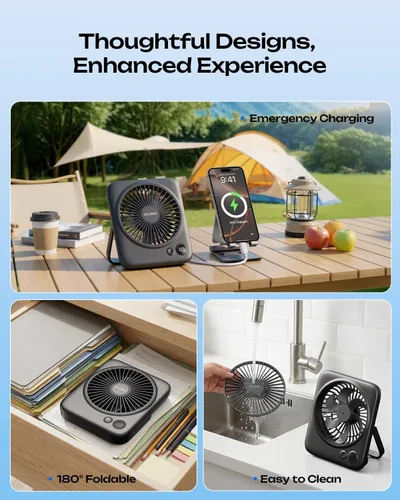 Vista 6 de Otlonpe Ventilador de Escritorio Portátil de 6.5 Pulgadas, Batería Recargable de 4000mAh Operado por Batería y Alimentado por USB, Ventilador