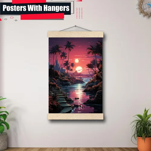 Vista 5 de Neon Sunset Vibes Florida Synthwave Sunset Framed poster Print, Retro Miami Style Wall Art, poster Prints, Art Print
