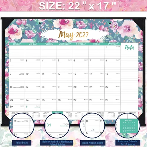 Vista 3 de Calendario de escritorio 2026-2027 – julio 2026 – diciembre 2027, calendario de escritorio mensual grande de 18 meses, 22 x 17 pulgadas, almohadilla