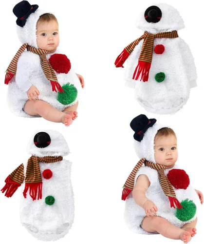Vista 5 de Mono sin mangas de forro polar para bebé+bufanda de Navidad, conjunto de muñeco de nieve, mameluco para niñas, cosplay, disfraz infantil lindo