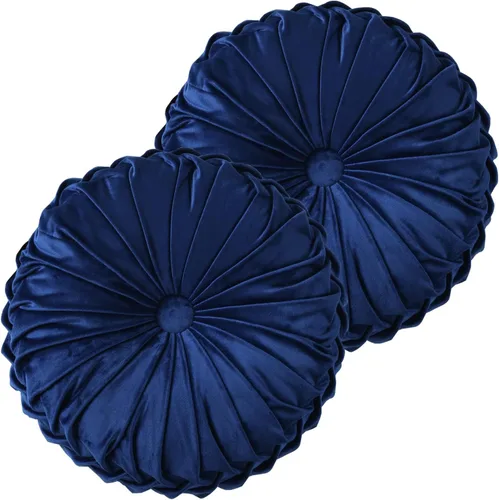 Vista 16 de HIG - Juego de 2 almohadas decorativas plisadas redondas de terciopelo verde manzana