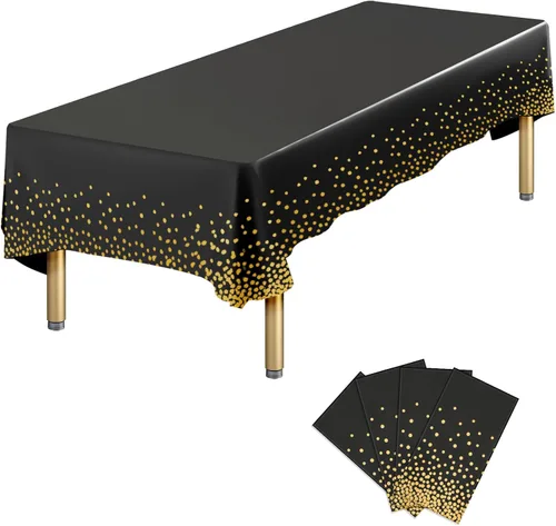 Vista 13 de Paquete de 4 manteles de plástico desechables azules y dorados para mesa rectangular, manteles desechables de 54 x 108 pulgadas, manteles