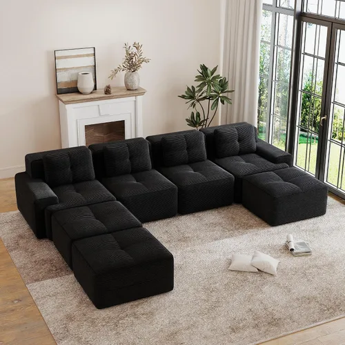 Vista 27 de Sofás modulares convertibles de 82 pulgadas, sofás en forma de L de asiento profundo para sala de estar, sofá moderno de 2 plazas con 1 otomana