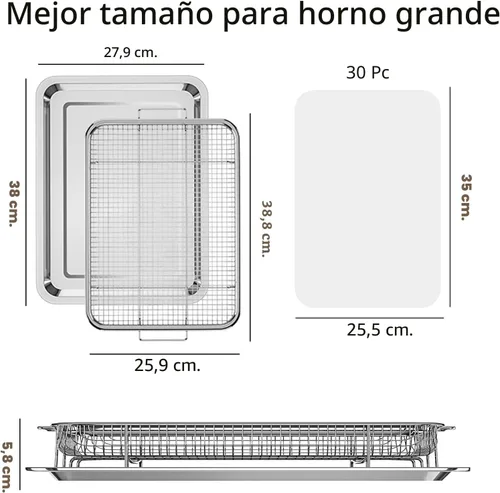 Vista 2 de Cesta para Freidora de Aire para Horno, OPENICE Bandeja y Sartén Grande de Freidora de Aire de 15.6" x 11.6" con 30 Piezas de Papeles de Pergamino