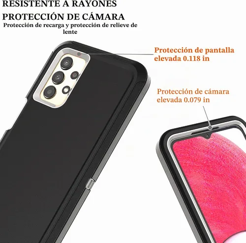 Vista 5 de Funda para Samsung Galaxy A13 4G-5G: con película a prueba de explosiones [2 unidades] y película protectora de pantalla para lente de cámara