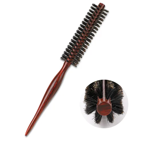 Vista 8 de Mozeat Lens Cepillo para el cabello, cepillo redondo pequeño de cerdas de jabalí con alfileres de nailon y mango de madera, cepillo para dar volumen