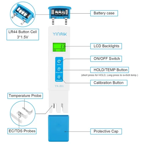 Vista 3 de YINMIK Medidor digital de pH TDS Medición precisa combinada para pH TDS EC Temp con ATC, probador de calidad de agua de 2ª generación con pantalla