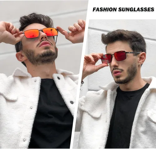 Vista 2 de DUCO Gafas de sol polarizadas rectangulares retro para hombres, tonos de fibra de carbono de moda