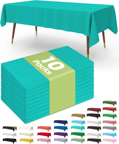 Vista 58 de Pureegg Juego de 10 manteles de plástico desechables, 54 x 108 pulgadas, para fiestas de cumpleaños, picnic, manteles blancos, rectangulares