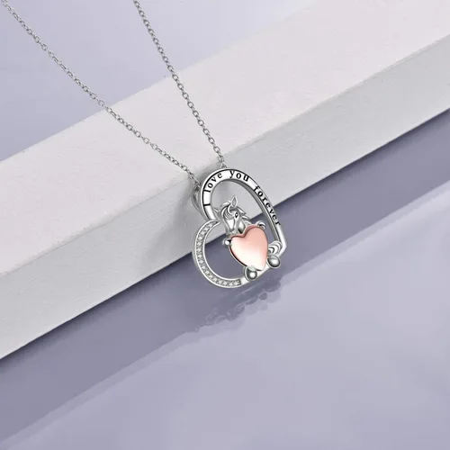 Vista 3 de YFN Collar de plata de ley S925 con colgante de corazón, unicornio, dragón, lobo, zorro, regalo para mujeres y niñas, Plata esterlina, Circonia