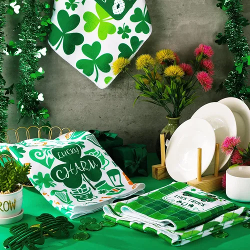 Vista 3 de Patelai 6 Pcs Toallas de Cocina del Día de San Patricio Toalla de Trébol Shamrock Toallas de Mano para Baño Toallas para Platos y Té Regalos
