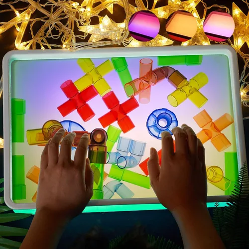 Vista 11 de Caja de luz de pintura de arena de 16 pulgadas, mesa sensorial portátil iluminada para niños y adultos, 3 modos de color y 10 niveles, mesa