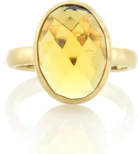 Vista 3 de Anillo de citrino de oro macizo – Piedra natal de noviembre de 14 quilates – Elegante anillo apilable con bisel ovalado – Propuesta perfecta