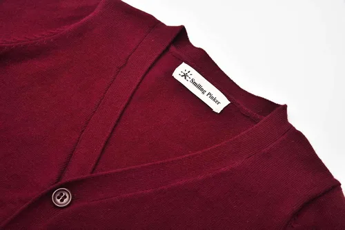 Vista 2 de SMINLING Pinker - Suéter de algodón suave con cuello en V para niños, uniforme escolar