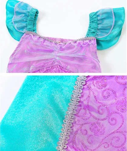 Vista 5 de Esvaiy Disfraz de sirena para niñas, vestido de sirena para Halloween, cumpleaños, princesa, disfraz para niños pequeños
