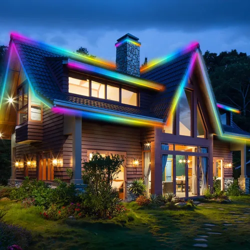Vista 6 de Tira de luces LED RGBIC de 26 pies, luces LED con control remoto RF y aplicación, flexible, impermeable IP67 para exteriores, sincronización