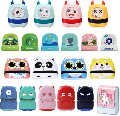 Vista 2 de Sello con nombre para ropa infantil, autoentintado personalizado, tinta blanca y negra, impermeable, 21 estilos, personalizado para guardería