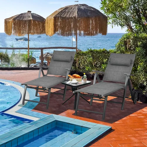 Vista 9 de RELAX4LIFE Tumbona para patio con ruedas – Silla reclinable plegable acolchada con almohada extraíble, respaldo ajustable, sillas de playa