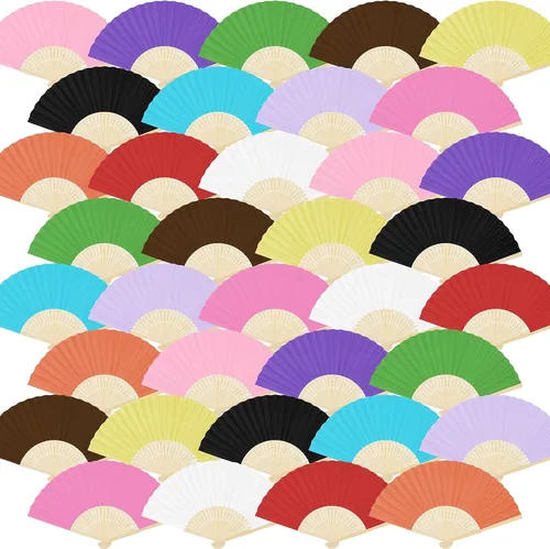 Vista 9 de Aneco Abanicos plegables de papel de mano con bambúes para regalo de boda, fiesta, hogar, bricolaje, multicolor