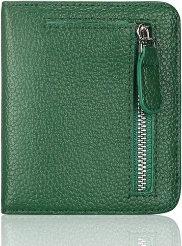 Vista 13 de Funtor Cartera de cuero para mujer, pequeña y compacta, con bolsillo doble, bloqueo RFID, para mujer