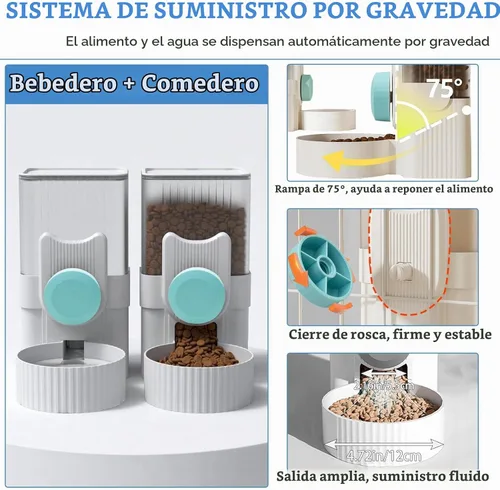 Vista 3 de kathson Juego de alimentador automático de gravedad de conejo, 35 onzas, dispensador automático de agua para alimentos, jaula para conejo Azul