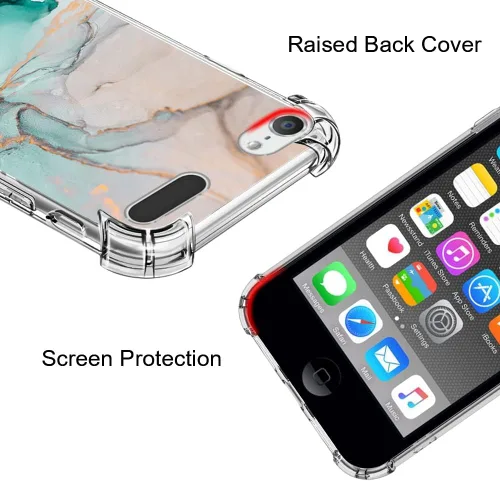 Vista 4 de KANGHAR Funda para iPod Touch 7/6/5, patrón de mármol con protector de pantalla, soporte de anillo de TPU suave, a prueba de golpes, para iPod Touch