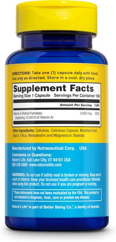 Vista 2 de Nature's Life Vitamina A 10,000 UI 100 ct