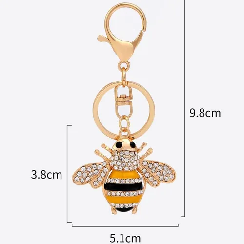 Vista 2 de tenghong2021 Llavero de abeja brillante con diamantes de imitación y abejorro, llavero de animal para bolso, monedero, cartera, Gris