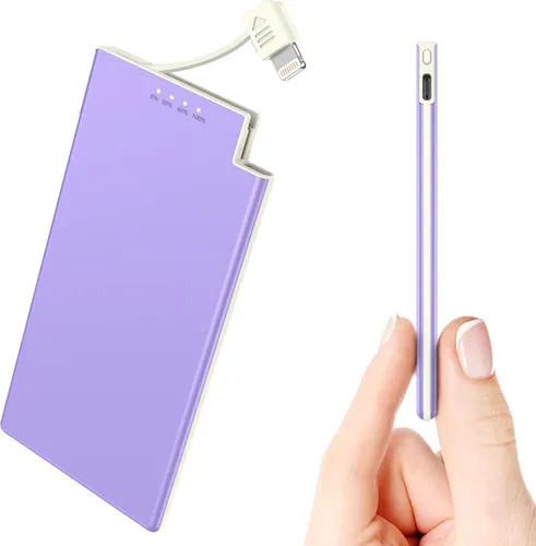 Vista 12 de Auskang Cargador portátil delgado con cable Lightning incorporado - Batería externa delgada de 5000 mAh compatible con iPhone 14/13/12/11/X/8/7 Pro
