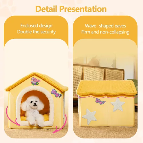 Vista 4 de Casa para gatos, cama cueva de gatos de dibujos animados con almohada acolchada extraíble lavable, bonita tienda de campaña para gatos, cálida