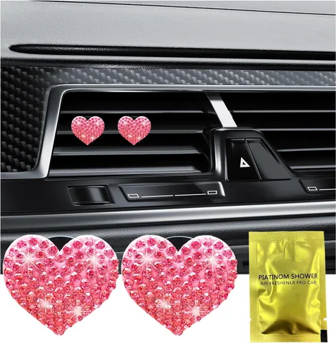 Vista 11 de Ziciner 2 piezas de dijes de clips para ventilación de aire de coche con corazón brillante, clips para salida de aire de coche con forma de corazón