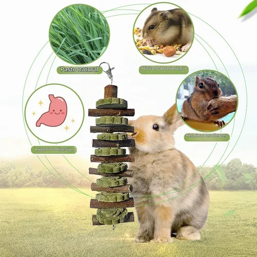 Vista 3 de PINVNBY Juguetes masticables de conejo para dientes, madera de fruta orgánica natural, conejos de jaula molar para chinchillas, conejillos