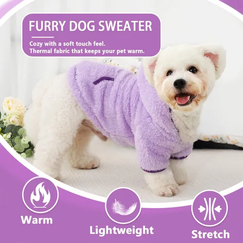 Vista 2 de Suéter de forro polar con capucha para perro, suéteres cálidos de terciopelo mullido, ropa de invierno para perros pequeños, hembra, niño, abrigos