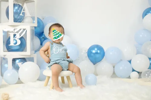 Vista 6 de Traje de primer cumpleaños para niño y niña, mameluco de burbujas para bebé Azul