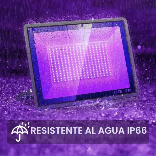 Vista 2 de YANYCN Paquete de 2 Luces LED Negras de 200W, Reflector de Luz Negra para Halloween al Aire Libre con Enchufe e Interruptor, Impermeable IP66