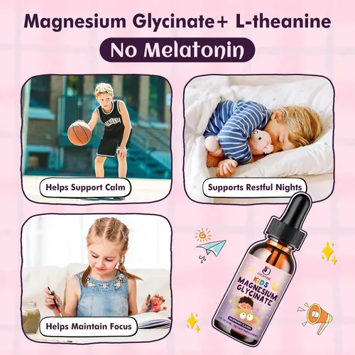 Vista 3 de Gotas Líquidas de Glicinato de Magnesio para Niños – Glicinato de Magnesio con L-teanina para Apoyo al Sueño y la Calma – Sin Melatonina, Sin