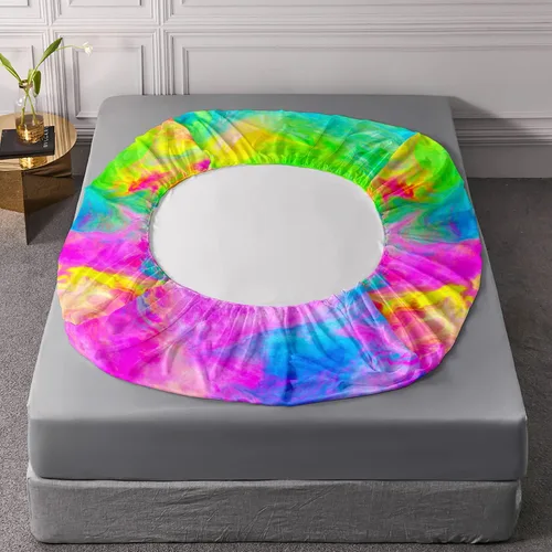 Vista 3 de AILONEN Sábana Bajera Ajustable con Tie Dye Tamaño Twin, Sábanas de Cama Coloridas de Estilo Hip-hop Superior para Niñas Adolescentes Niños, Juego