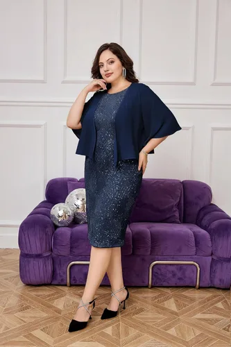 Vista 4 de Hanna Nikole Vestido formal para mujer, 2 piezas, vestido de fiesta de noche con lentejuelas para madre de la novia con chaqueta de gasa