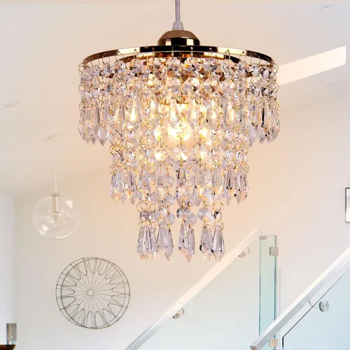 Vista 14 de Lámpara de techo de cristal de 3 niveles con colgante de cristal, decoración para pasillo, comedor, sala de estar, dormitorio, casquillo E26, cromado