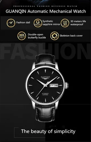 Vista 5 de Reloj de pulsera de cuero de acero inoxidable mecánico automático automático de moda analógica para hombre Fecha luminosa