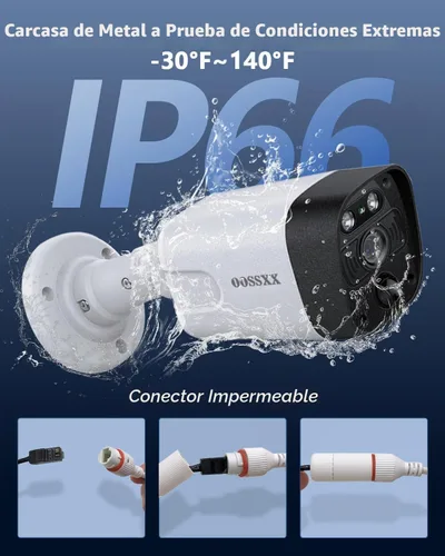 Vista 6 de OOSSXX (Actualización 2026) Sistema de cámara de seguridad para el hogar con cable 4K POE, gran angular de 130°, detección humana AI, sensor PIR
