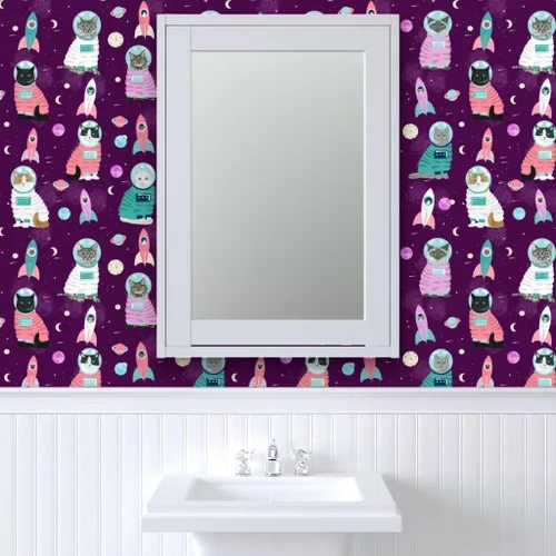 Vista 9 de Muestro de papel tapiz extraíble – Gatos espaciales Gato lindo gatito gatito púrpura mascota Retrato personalizado pre-pegado papel pintado por
