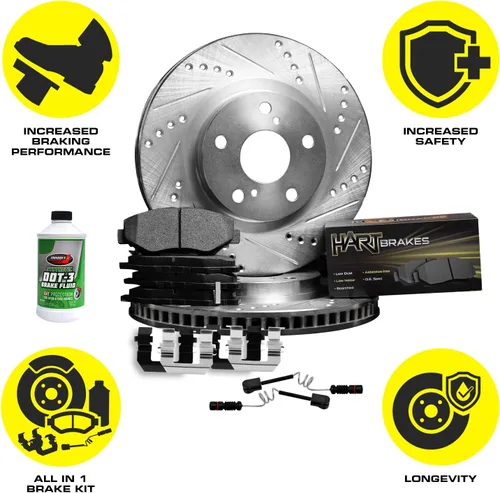 Vista 4 de Hart Brakes Kit de frenos delanteros y rotores Pastillas de freno delantero Rotores y pastillas de freno Pastillas y rotores semimetálicos