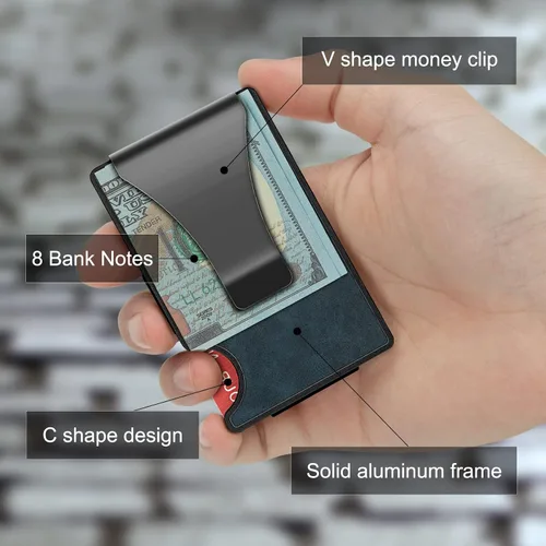 Vista 4 de Cartera táctica para hombre, cartera de metal delgada y minimalista de fibra de carbono, clip de dinero de acero inoxidable, bloqueo RFID, tarjetero